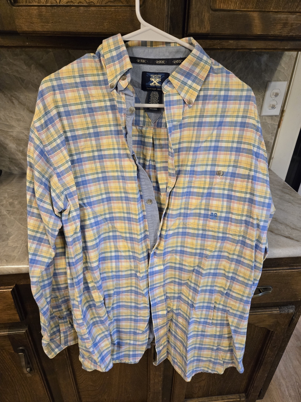 Wrangler Pastel Blue and Yellow Plaid Button-Down Shirt